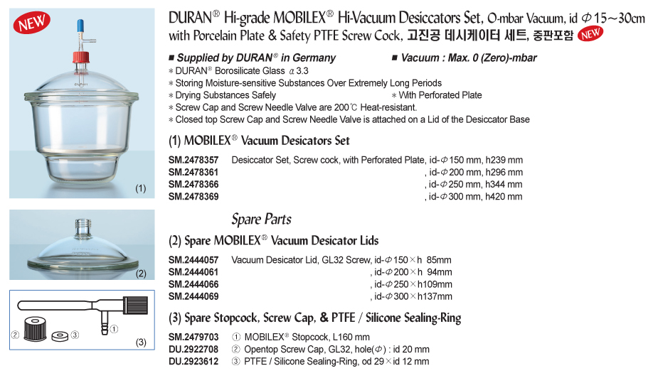 SM.2478357 DURAN® Higrade MOBILEX® HiVacuum Desiccators Set, Ombar