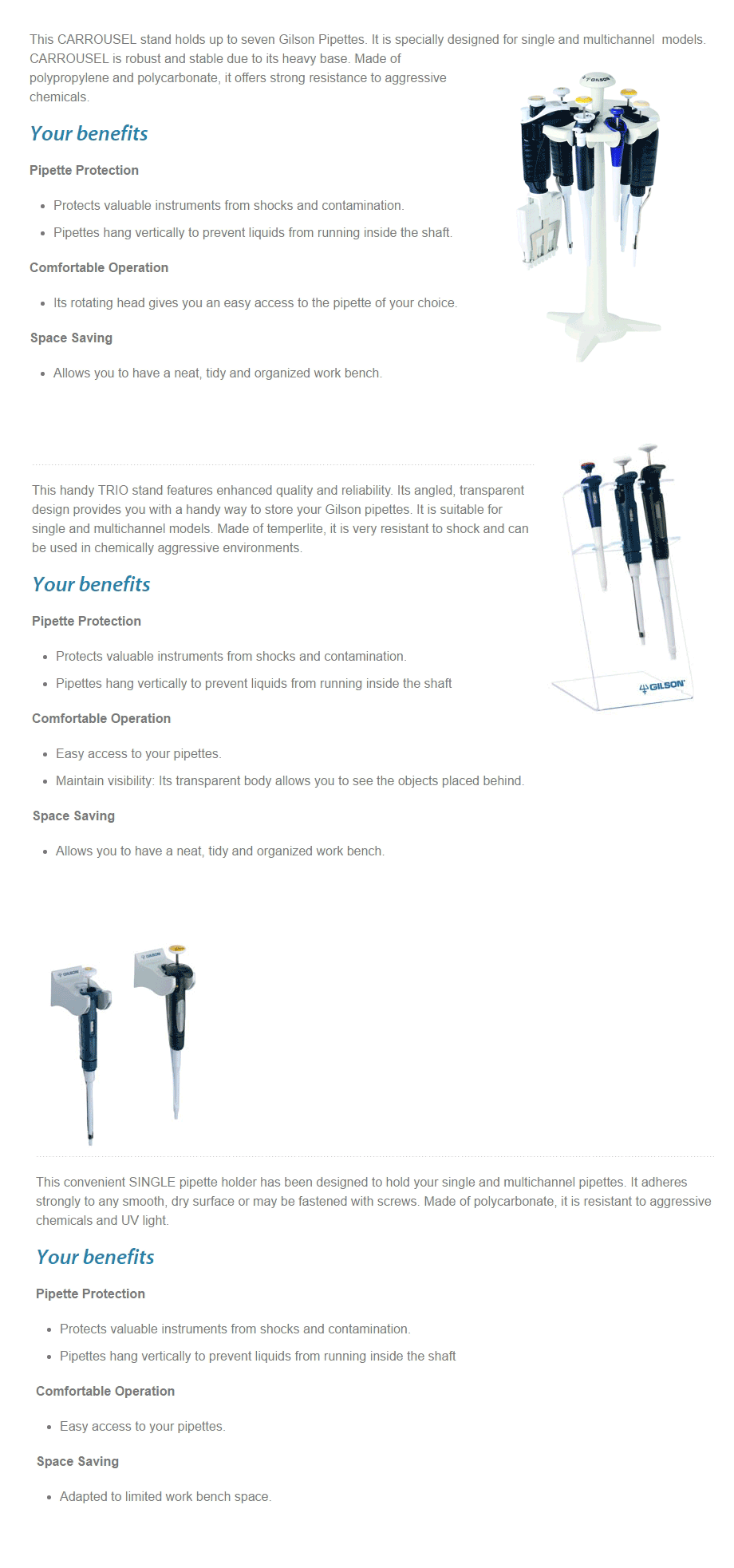 Gilson Stand CARROUSEL™ Pipette Stand / TRIO™ Pipette Stand / SINGLE